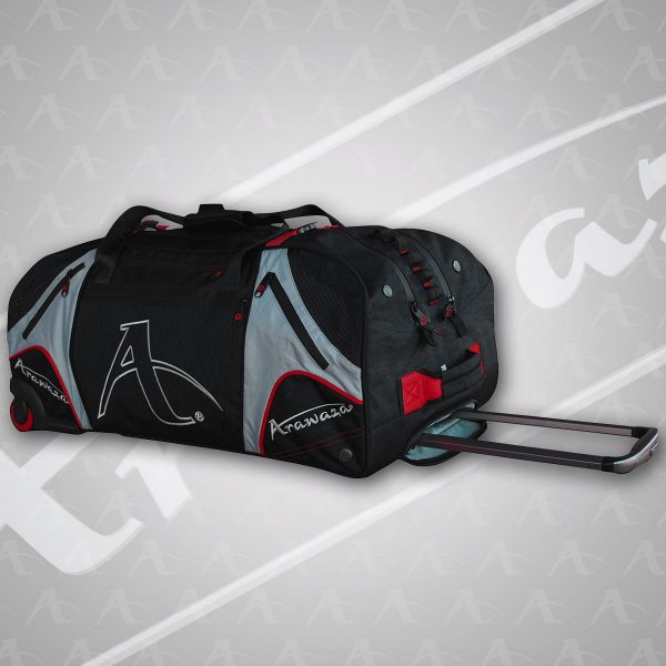 A red Arawaza Technical Sports Bag with Wheels